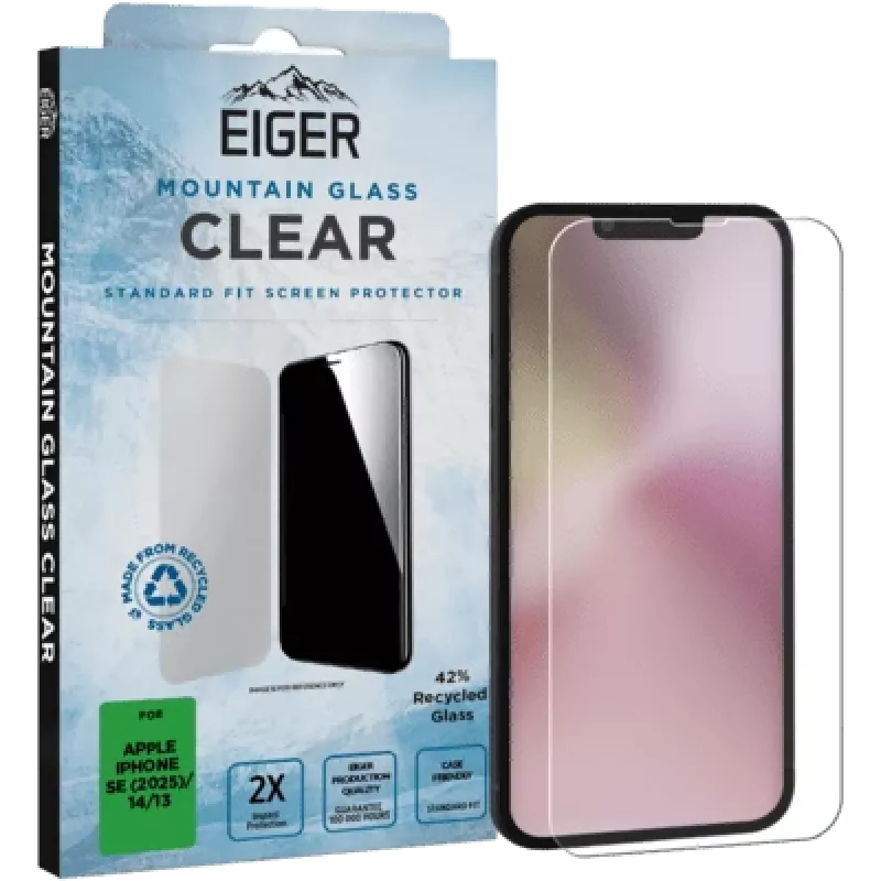 Grūdinto stiklo ekrano apsauga Eiger Mountain Glass Clear, skirta iPhone SE 2025 / iPhone 14 / iPhone 13 EGSP01024