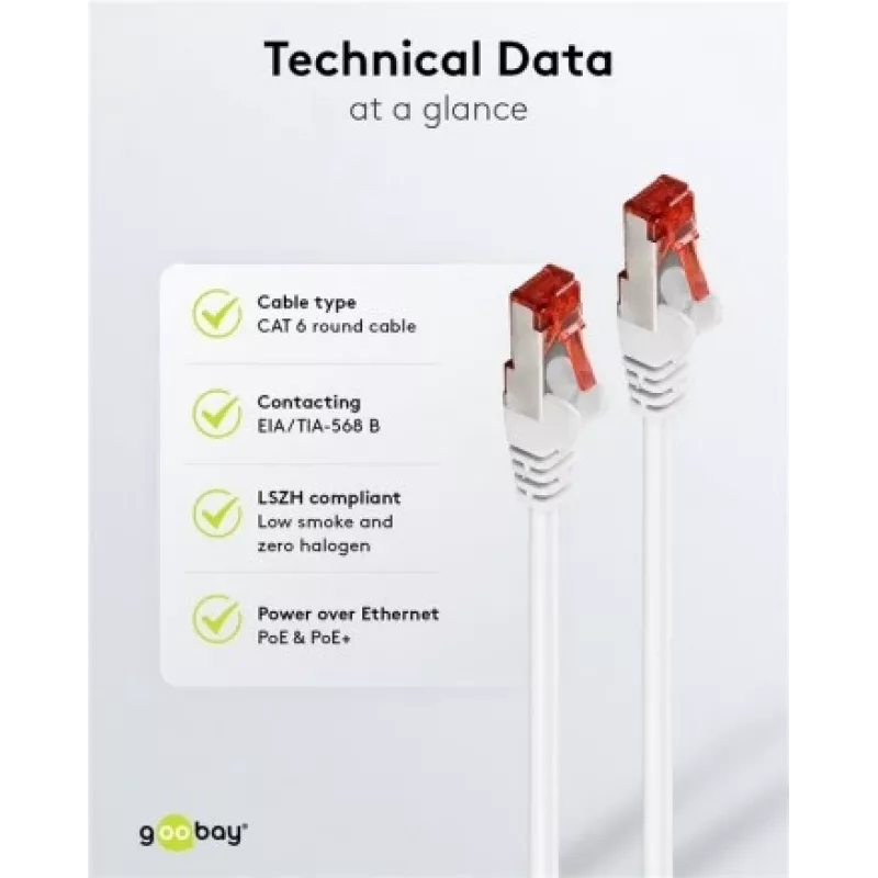 Wentronic Goobay CAT 6 komutacinis kabelis, S/FTP (PiMF), Balta, 3 m - LSZH Halogen-Free, Copper (93507)