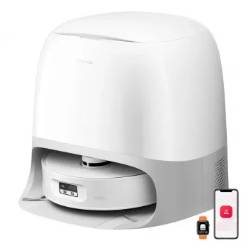 Siurblys ir šluostymo robotas Roborock Qrevo Curv 2 FlowX su 5200 mAh baterija, 2,5 l automatinio ištuštinimo stotele, programėlės valdymu, baltas