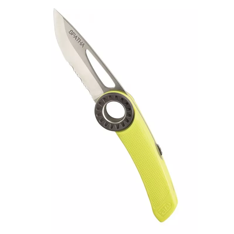 Peilis Petzl Spatha – sulankstomas lauko peilis, geltonas, lengvas, patvarus