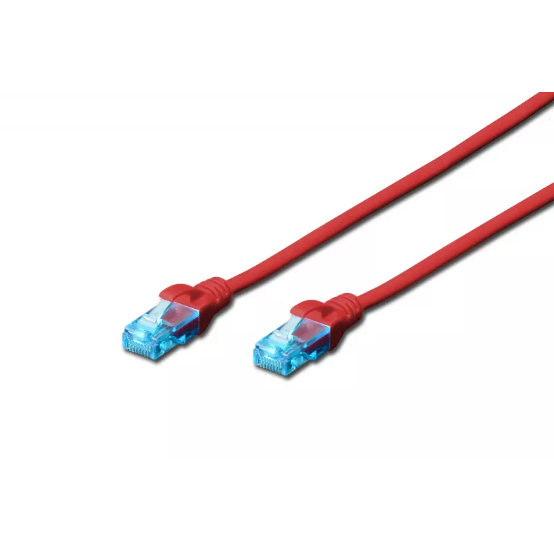 Tinklo plaušinis laidas DIGITUS CAT 5e U/UTP, 1 m, RJ-45–RJ-45, raudonas
