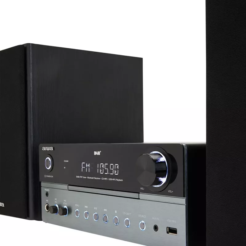 Namų garso mikrosistema Aiwa MSBTU-700DAB — 25 W RMS, DAB+/FM, Bluetooth 10 m, dėklo tipo CD, LED ekranas, juoda/arktinė mėlyna