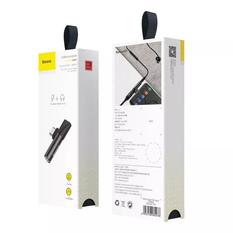 Baseus garso adapteris USB-C į 3,5 mm mini lizdą + USB-C (juodas)