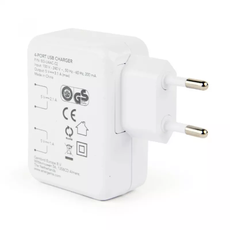 UNIVERSALUS USB ĮKROVIKLIS BALTAS/4 PORTŲ EG-U4AC-02 GEMBIRD