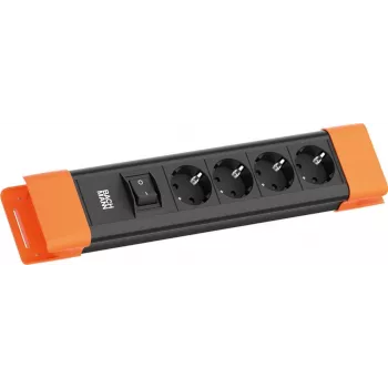 Maitinimo šakotuvas Bachmann CONNECTUS su 4 CEE 7/3 lizdais, 1 jungikliu, 2,0 m laidu, CEE7/7 kištuku, juodos/oranžinės spalvos