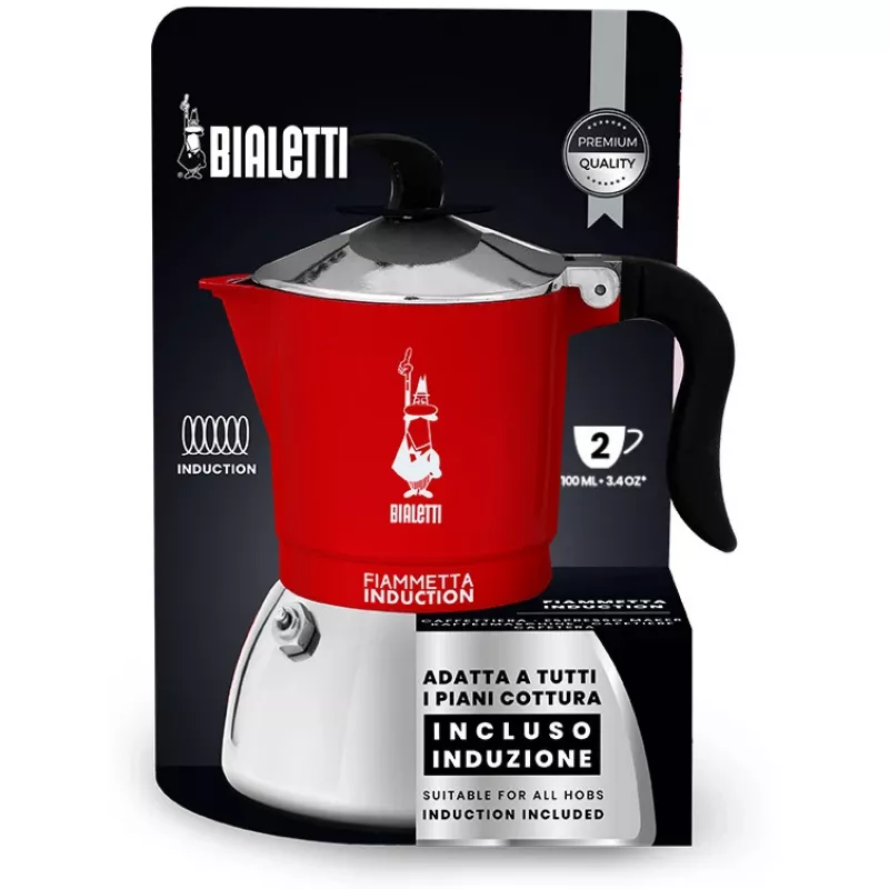 Kaitlentės espreso virimo aparatas BIALETTI FIAMMETTA 2TZ Induction raudonas, 2 puodelių kaitlentės moka puodas