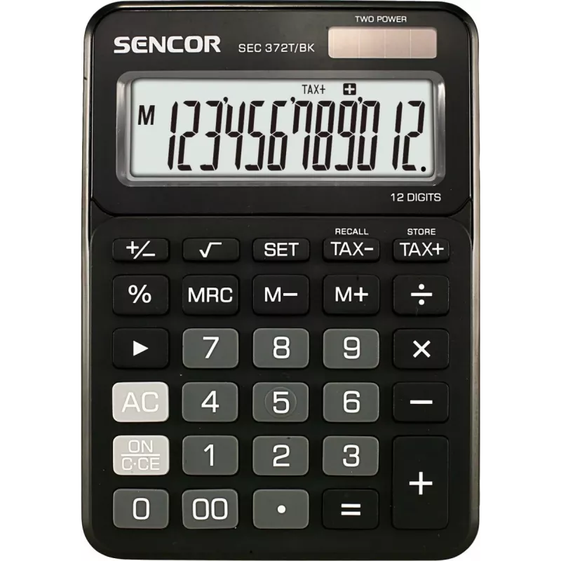 Skaičiuotuvas SENCOR SEC 372BK 12 skaitmenų LCD pagrindinis stalinis skaičiuotuvas, maitinamas baterijomis