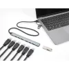 DELOCK 4 prievadų plonas USB šakotuvas — USB 3.2 Gen 1 priegloba Type-C, 3× USB 5 Gbps Type-C + 1× USB 5 Gbps Type-A, pilkas, metalinis