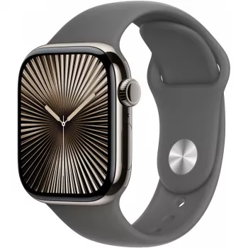 Apple Watch Series 10 GPS + Cellular 42 mm natūralaus titano korpusas su pilkai pilka sportine apyranke – S/M (MWXD3QF/A)