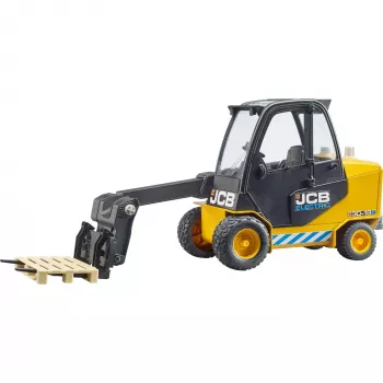 Forklift BRUDER JCB Teletruk žaislas — ABS, rekomenduojamas amžius 3+, juoda ir geltona