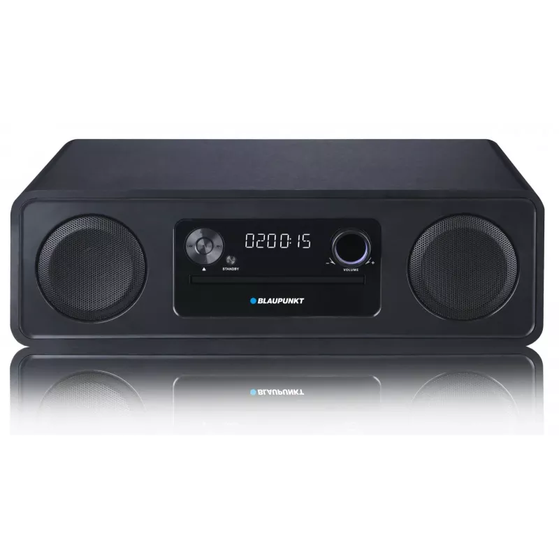 Mikro Hi-Fi sistema BLAUPUNKT MS20BK — CD/MP3/WMA, Bluetooth 5.0, FM, USB, MicroSD, 2×20W RMS, AUX, RCA, LED ekranas, 100–240V, juoda