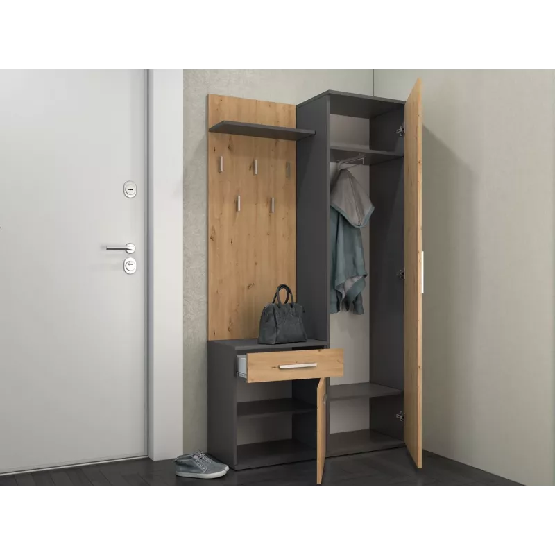 Prieškambario spinta Top e shop GARD DUO ANT/ART KPL — 2 varstomos durys, medžio drožlių plokštė, 1000×350×1800 mm