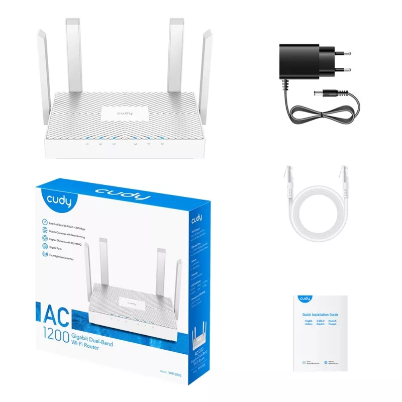 Maršrutizatorius Cudy WR1300E Dviejų juostų Wi‑Fi 5 (802.11ac), 1167 Mbps, 4 išorinės antenos, Gigabit Ethernet
