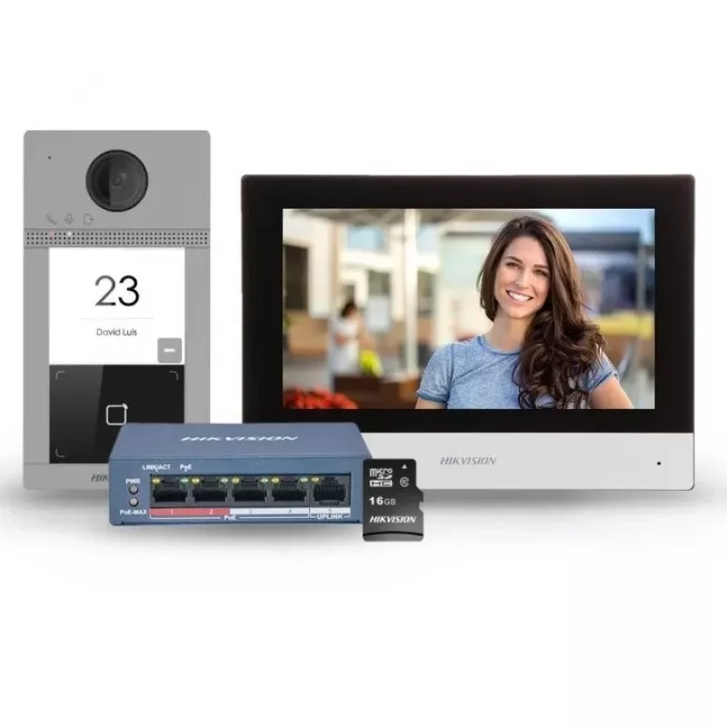 Hikvision DS-KIS604-S(C) vaizdo domofono sistema 2 MP 17,8 cm (7 inch) juoda, pilka, sidabrinė