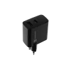 Laidus mobilusis įrenginių įkroviklis NATEC NUC-2145, 65 W, USB-C PD 3.0 + QC 3.0, 1x USB-C, 1x USB-A, 110–240 V, juodas