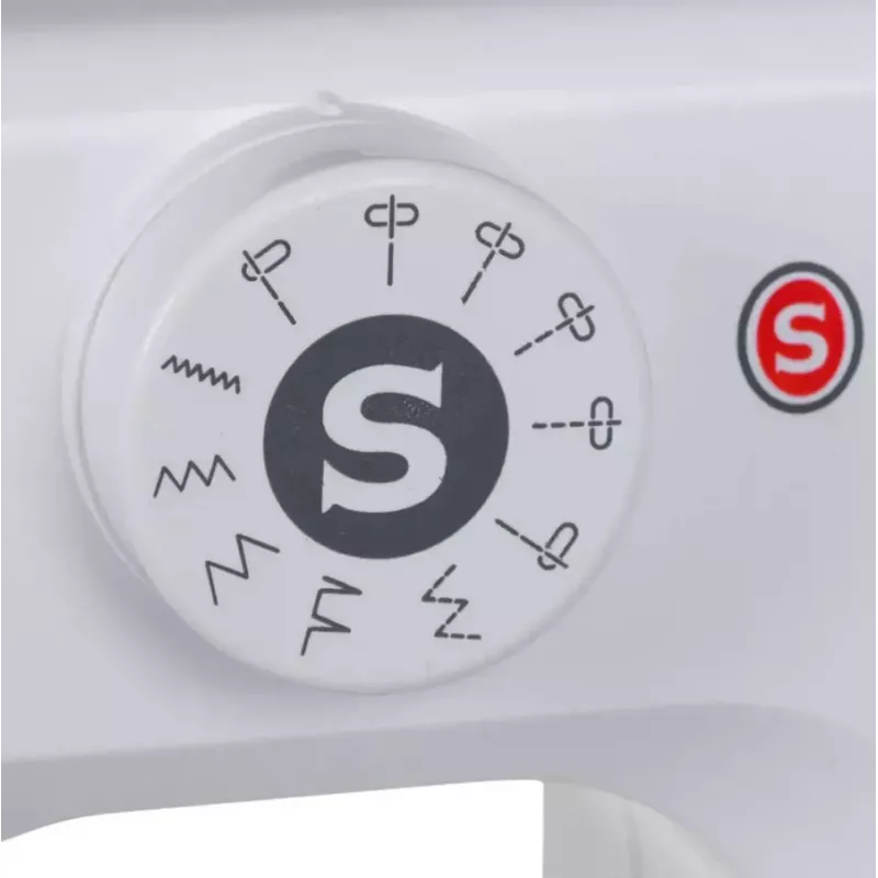 Pusiau automatinė siuvimo mašina SINGER M1005 — 11 dygsnių, 4 mm dygsnio plotis, viršutinė įdedama ritė, laisva rankovė, 2,5 kg