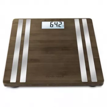 Elektroninės asmeninės svarstyklės Medisana BS 552 — sidabrinė, bambukiniu paviršiumi, maks. 180 kg, 100 g tikslumas, Bluetooth, KMI, kūno sudėtis