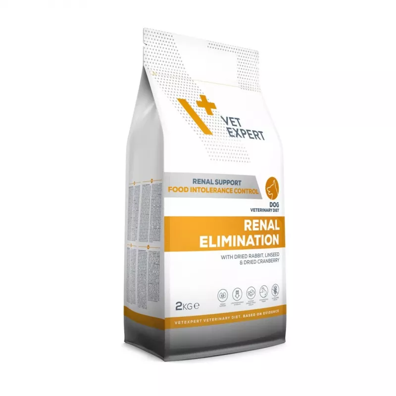 Sausas šunų maistas VETEXPERT Veterinary Diet Renal Elimination 2 kg — triušienos skonio, suaugusiems šunims, inkstų funkcijos palaikymui, 15,8% baltymų, 19,5% riebalų