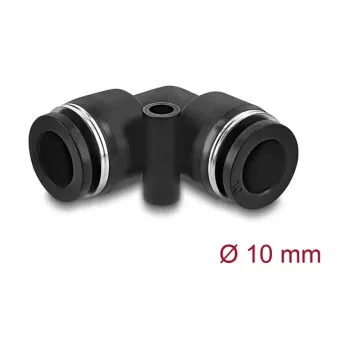 Pneumatinė jungtis DELOCK 10 mm, 90° kampuota su tvirtinimo anga, vidinis sriegis, metalas/plastikas, ilgis 36,5 mm