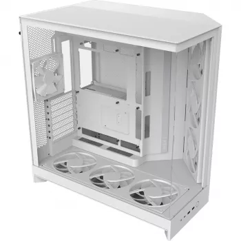 PC Midi Tower korpusas NZXT H9 Flow RGB+ — baltas, palaiko ATX/EATX/Micro-ITX, grūdintas stiklas, 3x140 mm priekiniai + 1x120 mm galinis ventiliatoriai