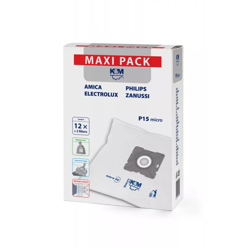 Dulkių siurblių maišeliai PHILIPS CONCEPT SENCOR ZANUSSI P15 maxi KM-P15-MX (12 vnt.)