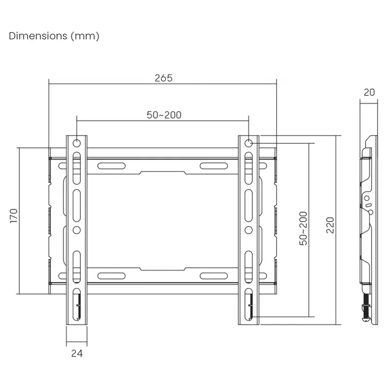 SBOX PLB-2222F-2 TV sieninio laikiklio kronšteinas 23–43 kg, 200x200 VESA