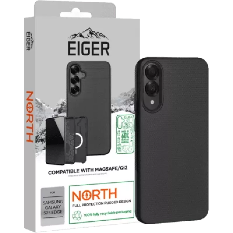 Apsauginis MagSafe suderinamas telefono dėklas Eiger Samsung Galaxy S25 Edge – juodas