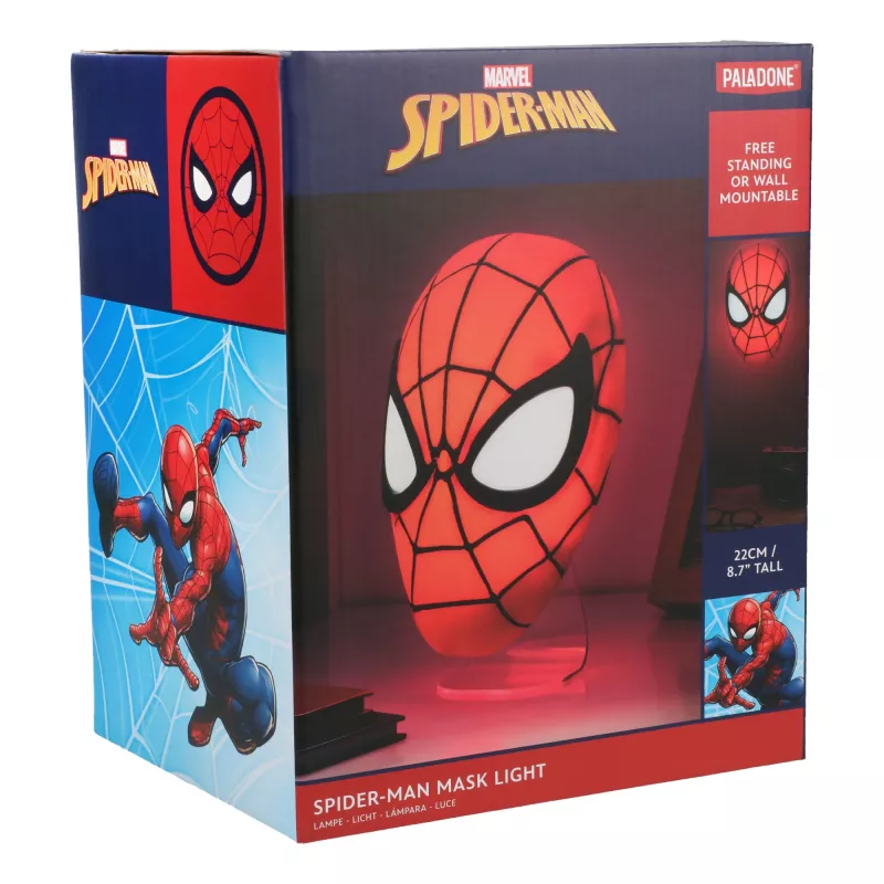 Stalinė lempa Paladone Spiderman Mask Light — teminio dizaino Žmogaus-voro kaukės lempa, maitinama per USB, LED, kompaktiška naktinė lempa