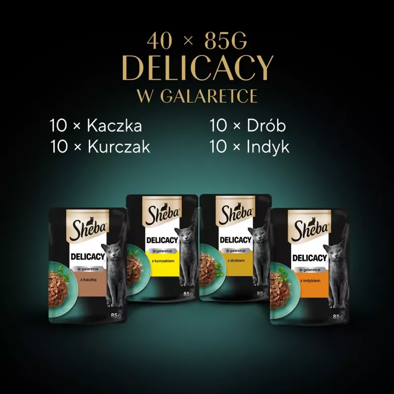 SHEBA Delicacy paukštienos skoniai drebučiuose - drėgnas kačių ėdalas - 40x85 g
