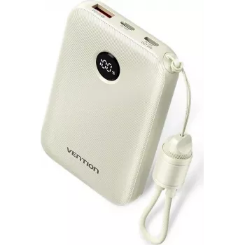 Power bank Vention FKAN0-C 10000 mAh — 2× USB-C, 1× USB-A, 22,5 W, Smėlio spalvos