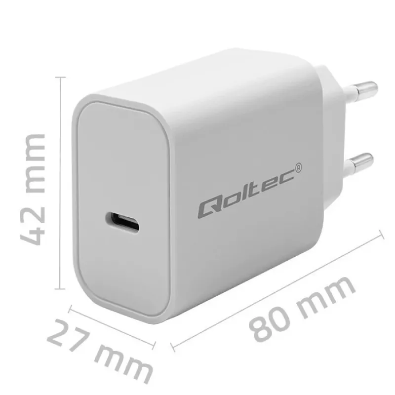 QOLTEC Super Quick PD Charger 20W USB-C (5V/12V) – Nešiojamasis greitasis įkroviklis