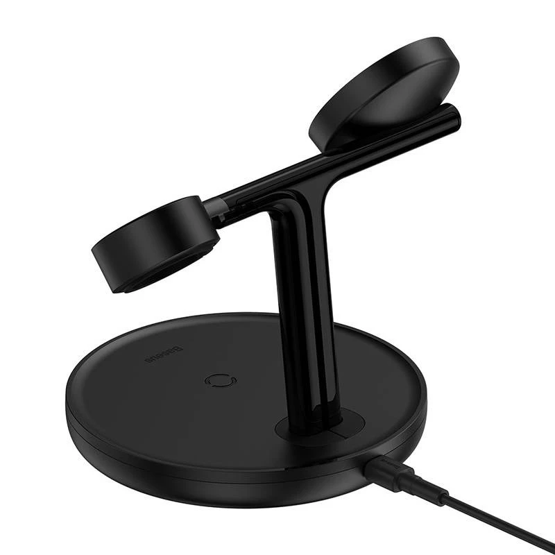 Baseus Swan 3-in-1 belaidis magnetinis įkrovimo laikiklis 20W juodas universalus variantas (su USB-C 3A 1 m kabeliu)