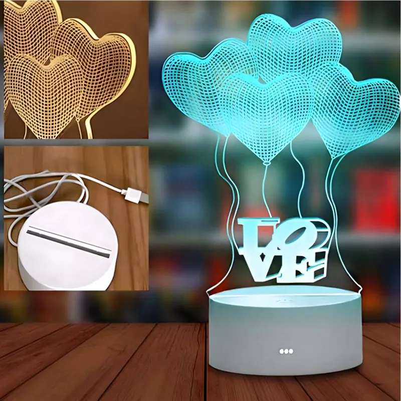 Naktinė lempa Extralink HOME 3D optinė iliuzija Keturios širdys USB naktinė lempa