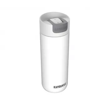 Termo puodelis Kambukka Olympus 500 ml — 18/10 nerūdijantis plienas, vakuuminė izoliacija, apsaugotas nuo išsiliejimo, neslystanti apačia, baltas