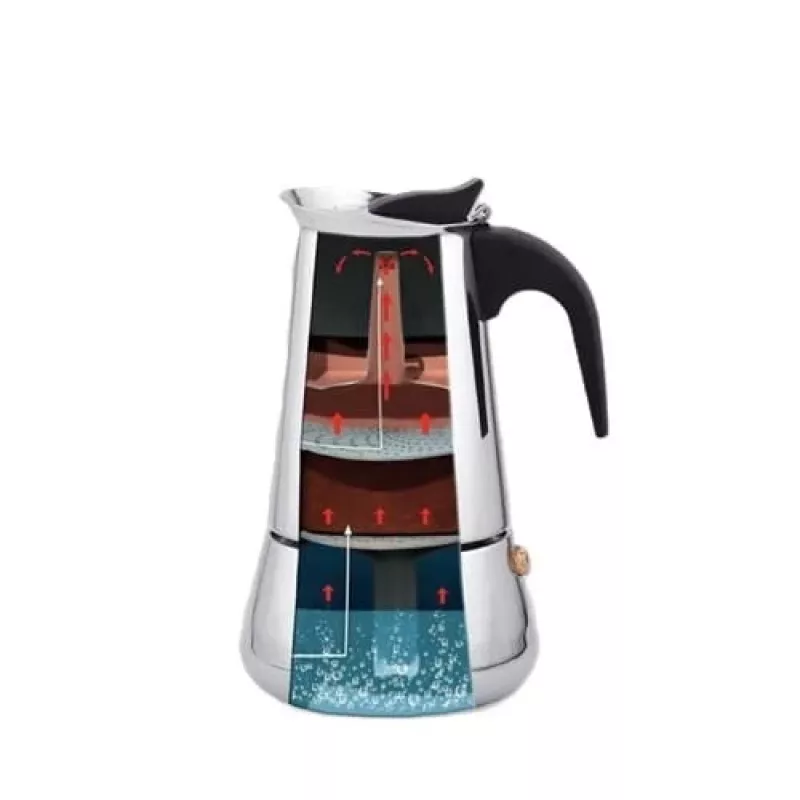 Moka pot Maestro MR-1660-9, kavos virimo aparatas ant viryklės 6 puodeliams, juodas