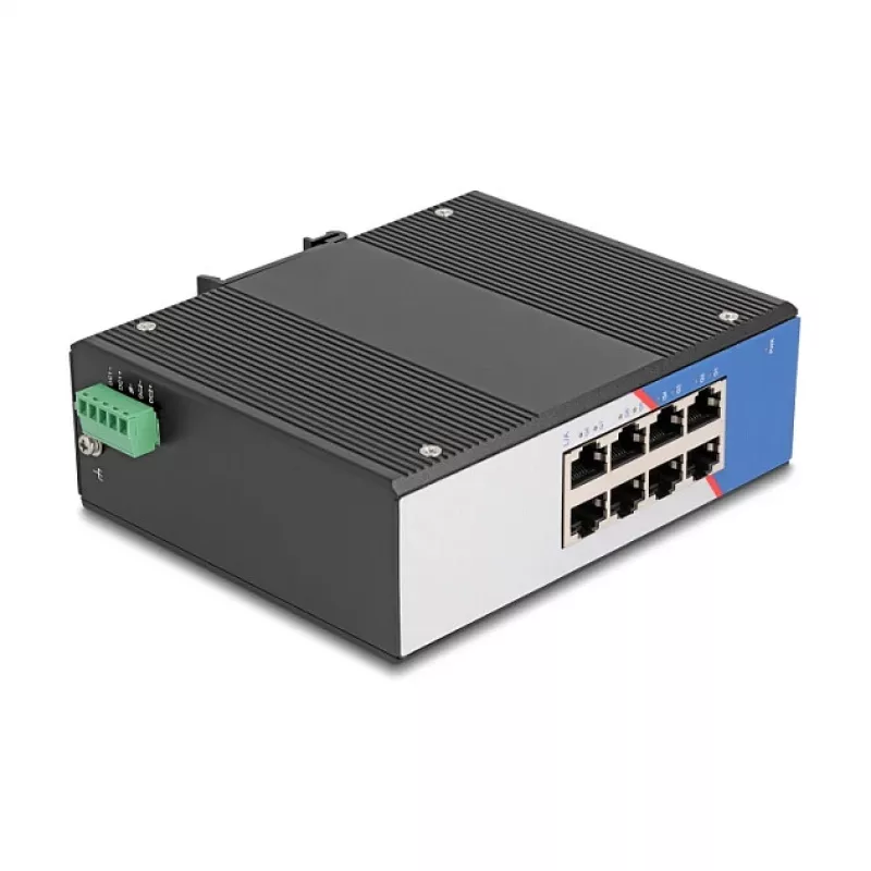 Gigabit Ethernet jungiklis DELOCK 80163, 8 prievadų RJ45 pramoninis komutatorius, nevaldomas, metalinis korpusas
