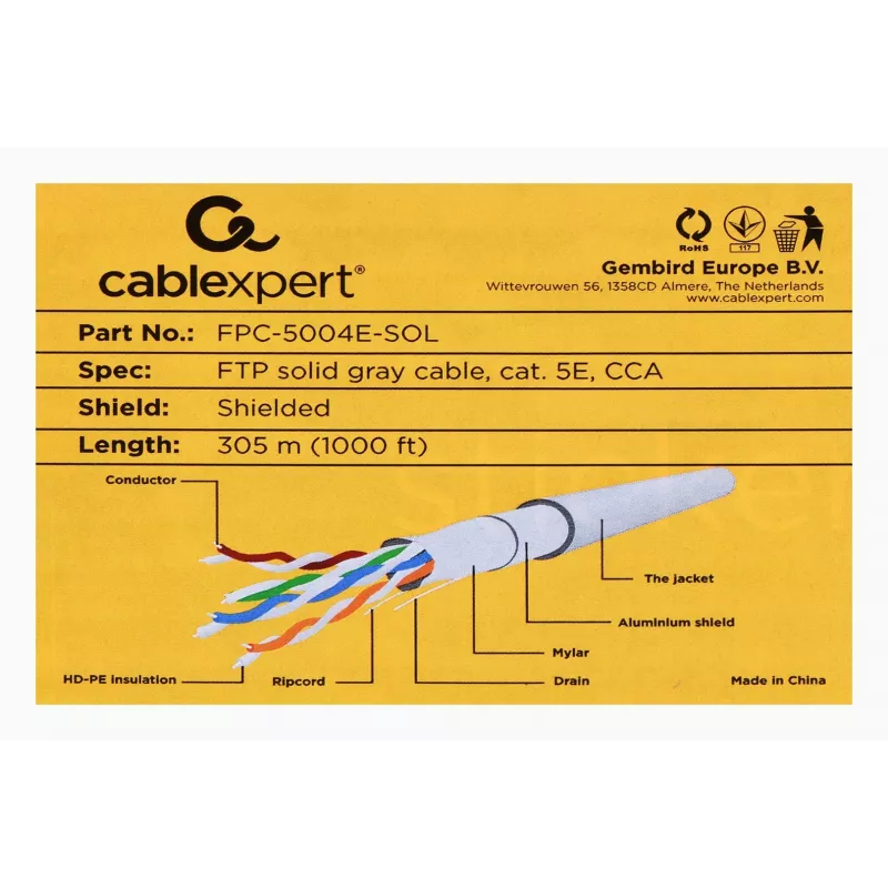 Gembird Cat5e, 305m tinklo kabelis, pilkas