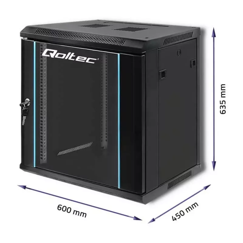 19 colių stovo spinta QOLTEC 54464 12U 600x635x450 juoda