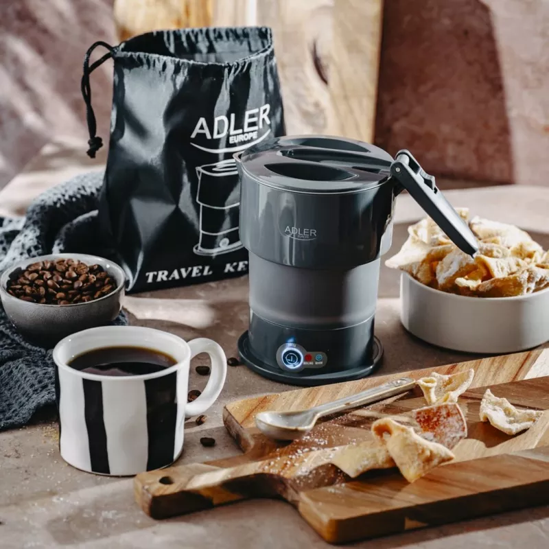 Elektrinis virdulys Adler AD 1377G, 0,6 L talpa, 600 W, pilkas, plastikas/silikonas/nerūdijantis plienas