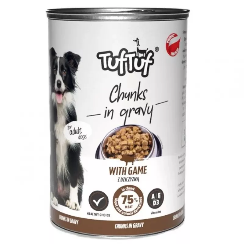 TUF TUF Mėsos gabalėliai su žvėriena - šlapias šunų ėdalas - 1250g