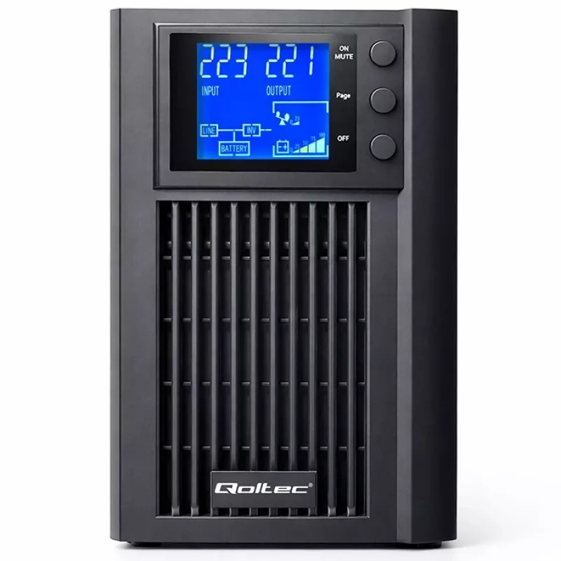 UPS QOLTEC gryna sinusinė banga 1 kVA 800 W su AVR ir LCD ekranu