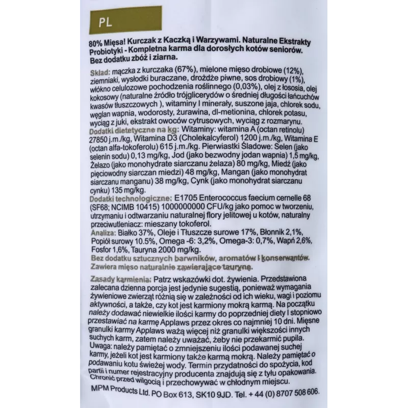APPLAWS Senior Chicken - sausas kačių maistas - 7,5kg
