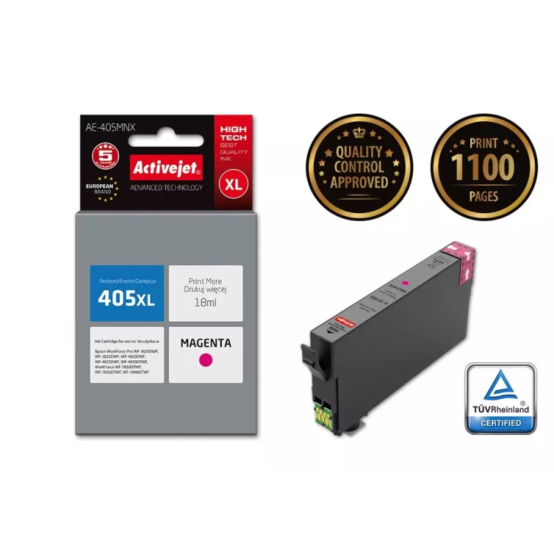 Activejet AE-405MNX rašalo kasetė (pakaitalas Epson 405XL C13T05H34010; Supreme; 18ml; Purpurinė)