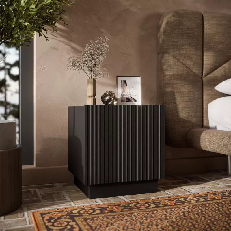 Naktinių staliukų pora Cama LOVERTI 45x42x47 cm, juodi, MDF/drožlių plokštės, 16 mm rėmas
