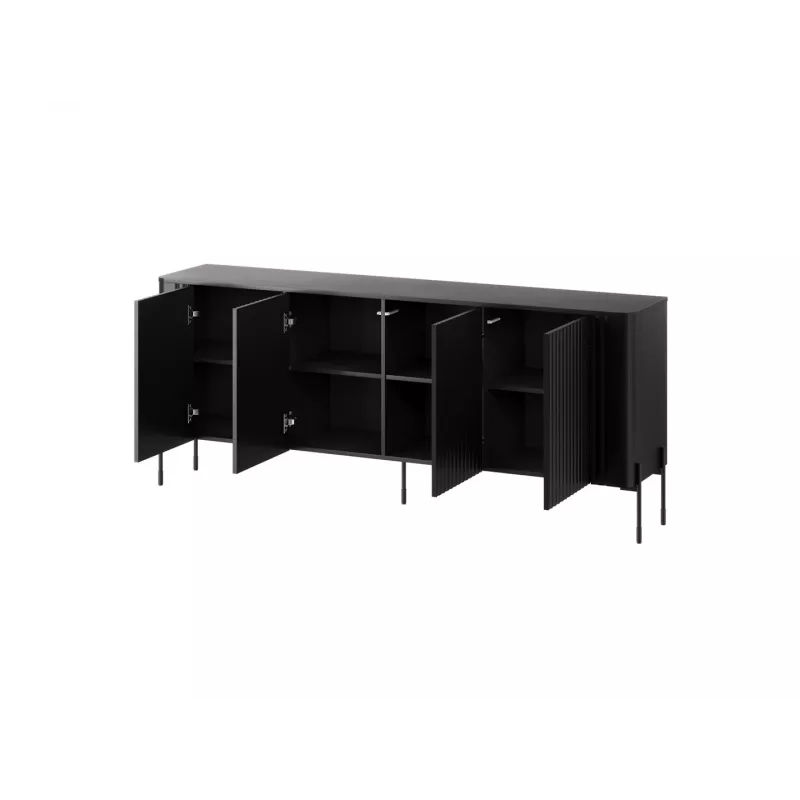 Komoda cama meble VERA 190x40x80 cm, juoda matinė, medžio drožlių plokštė, 16 mm rėmas