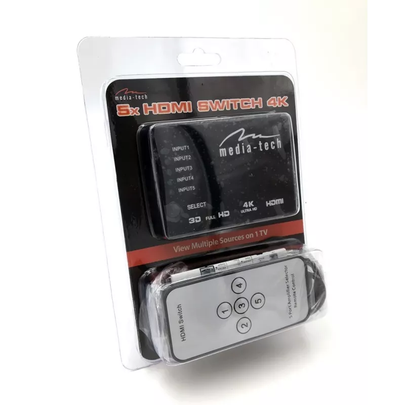 HDMI vaizdo jungiklis MEDIA-TECH MT5207, 3x HDMI įėjimai, 1x HDMI išėjimas, juodas