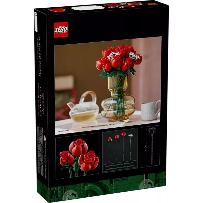 LEGO Icons Rožių puokštė – dirbtinių gėlių rinkinys suaugusiems, botaninė kolekcija, namų dekoro aksesuarai, Valentino dienos dovana moterims