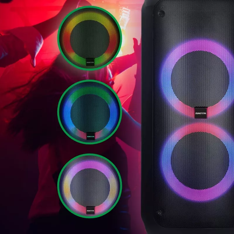 Nešiojama kolonėlė MANTA ATTIS SPK0802 120 W, Bluetooth, laidinis įvestis, įkraunama, FM, LED lemputės