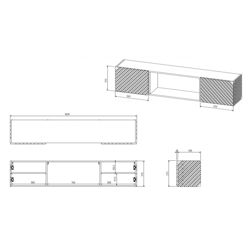 Cama RTV spintelė LARA 183x35x37 juodas matinis + baltas židinys