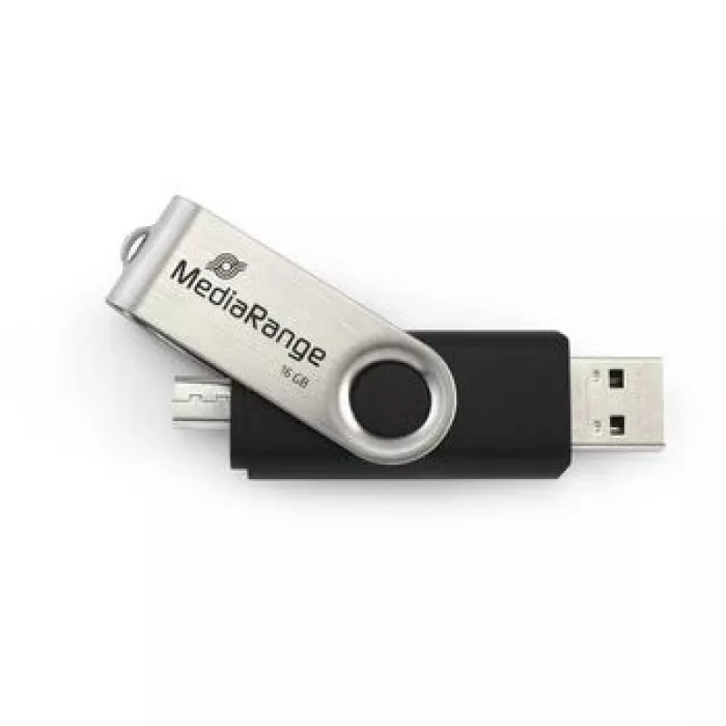 MEDIARANGE MR931-2 - 16 GB - USB Type-A / Micro-USB - 2.0 - 15 MB/s - pasukamas žiedas - Sidabrinė - Juoda